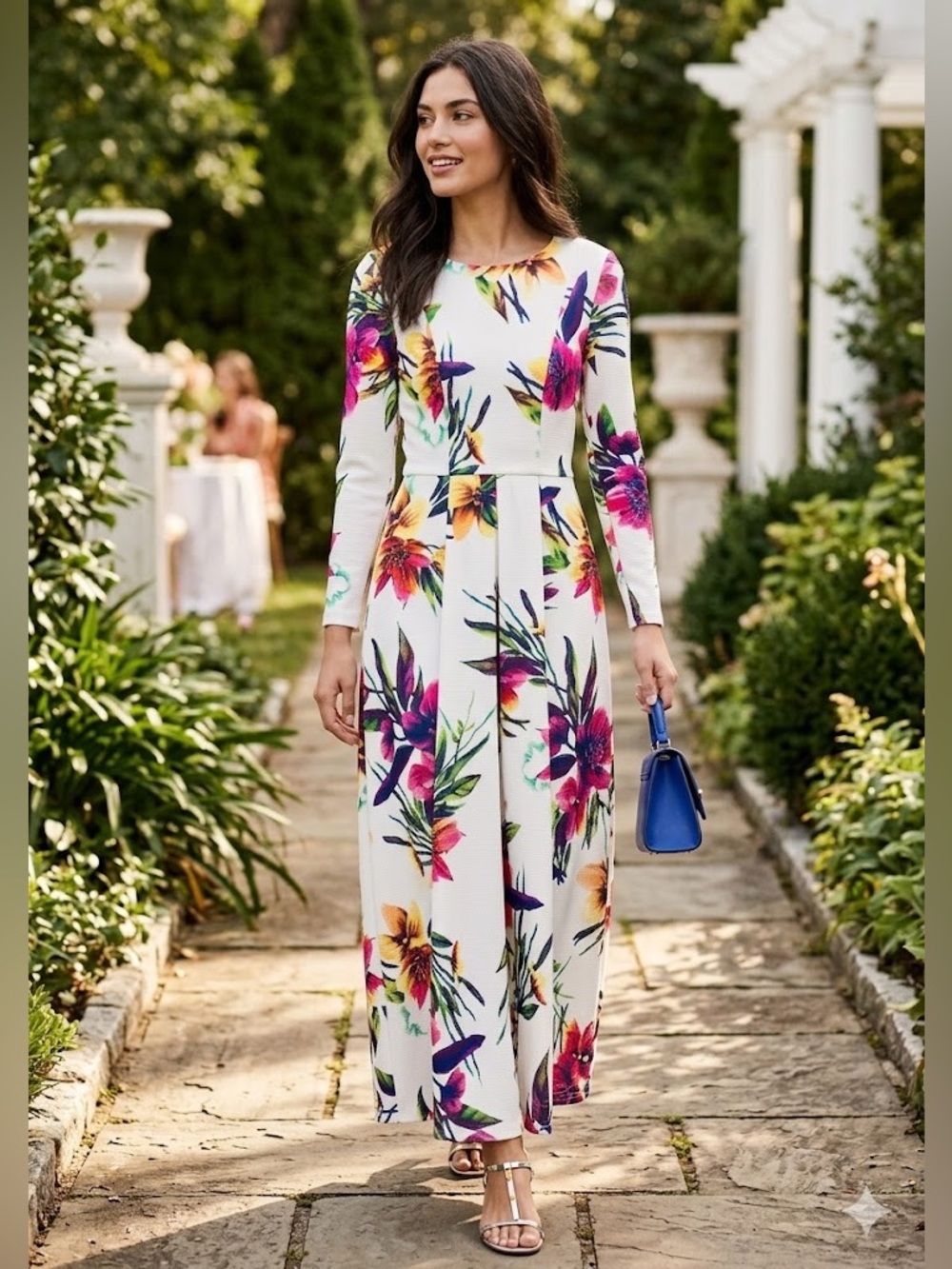 💎 Barcelona Streetstyle Floryday Bold Botanical Long Sleeve Maxi Dress | Small 💎